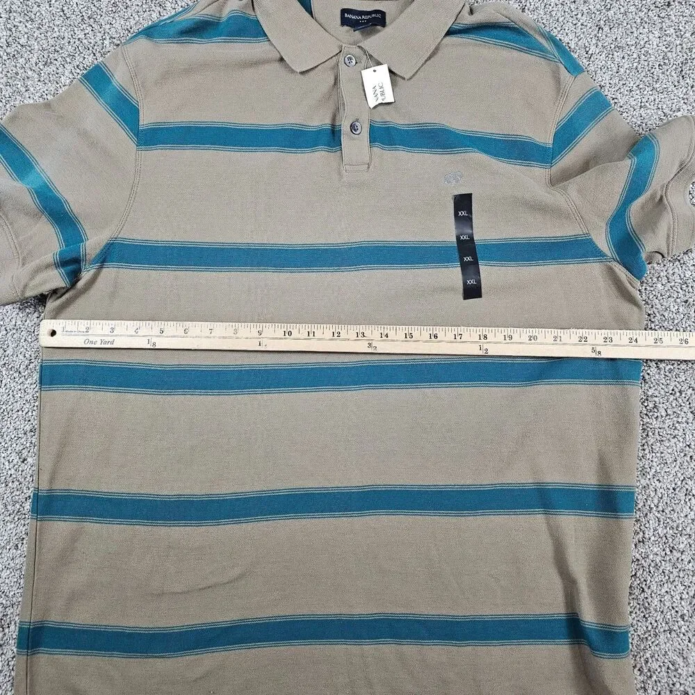 Banana Republic Polo Mens 2XL Brown Striped Cotton Preppy Embroidered Logo